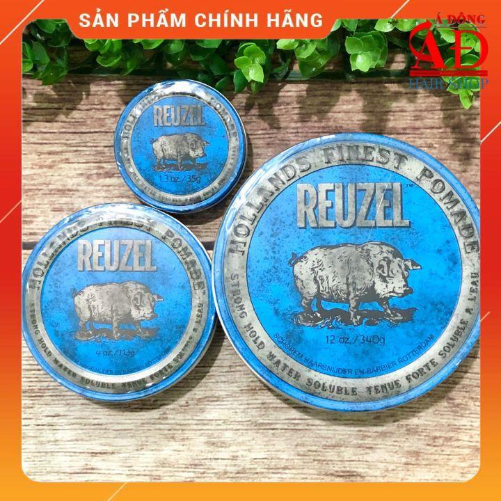 Sáp Reuzel (wax con heo) Strong Hold water Soluble blue cứng bóng USA