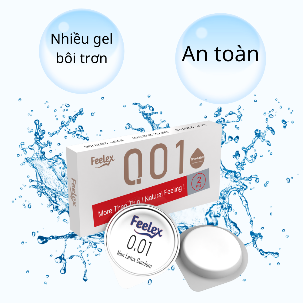 Bao cao Non-Latex Feelex 001, độ mỏng đạt chuẩn 0.01mm, nhiều gel bôi trơn