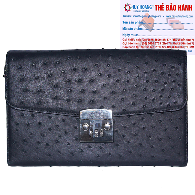 Túi cầm tay nữ Huy Hoàng da đà điểu màu đen HP6451