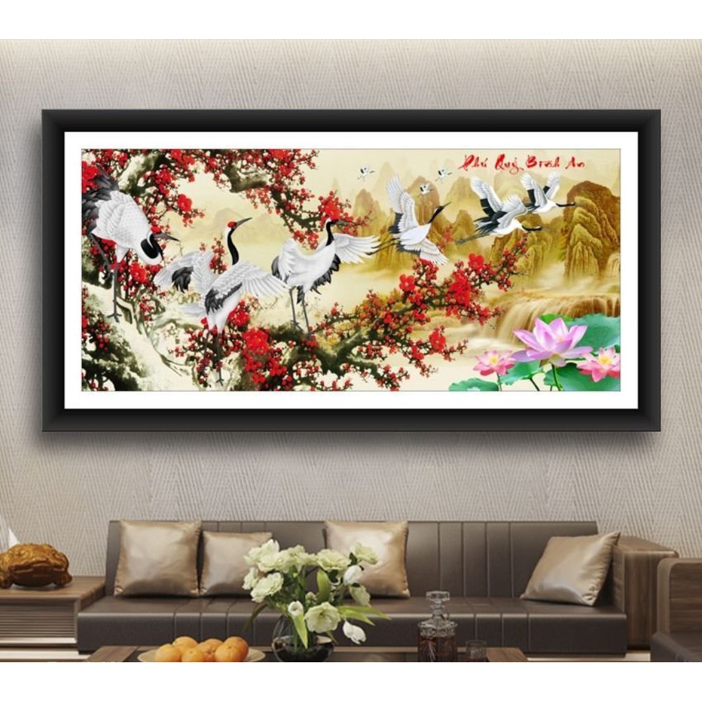 Tranh đính đá phú quí bình an hạc hoa đào VS327 - 150 x 70 cm - chưa đính