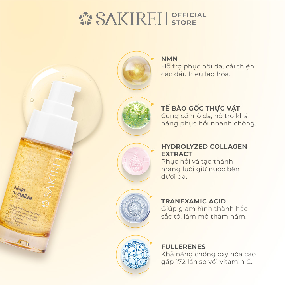 Combo Serum NMN và Kem dưỡng phục hồi da Sakirei NMN Revitalize từ Nhật Bản