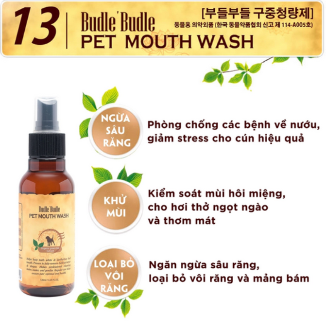 Xịt Vệ Sinh Răng Miệng Cho Chó Budle'Budle Hàn Quốc - Khử mùi, diệt khuẩn, ngăn viêm nướu cho chó - không cần sút lại nước