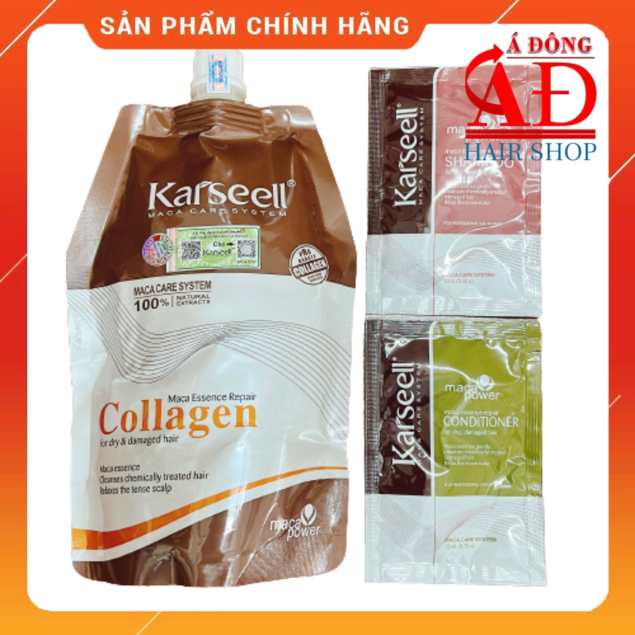 [+Tặng mũ trùm] Kem ủ tóc Collagen Karseell Maca DẠNG TÚI + Cặp gội xả gói 15mlx2