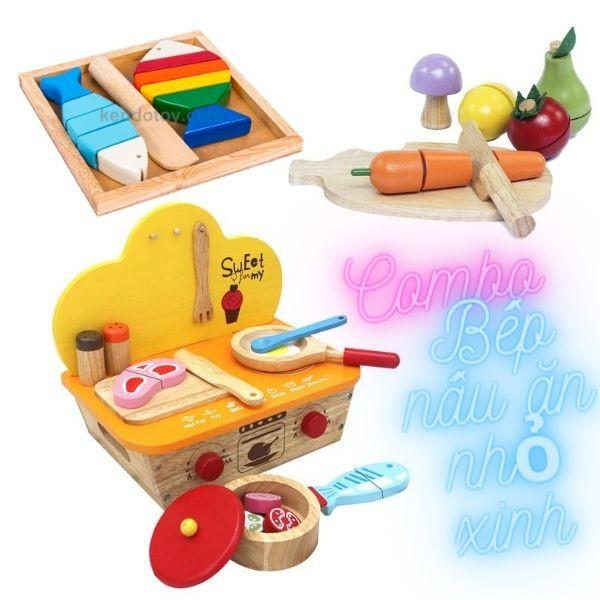 Combo 3 món đồ chơi nấu ăn bằng gỗ nhỏ xinh đầy đủ chức năng chơi giá rẻ