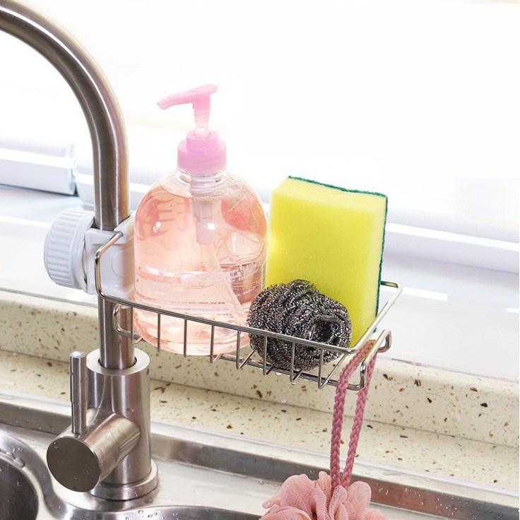 Khay inox gắn vòi rửa chén, lavabo, kệ giá treo để đồ, dụng cụ đa năng tiện dụng Cozzy Home