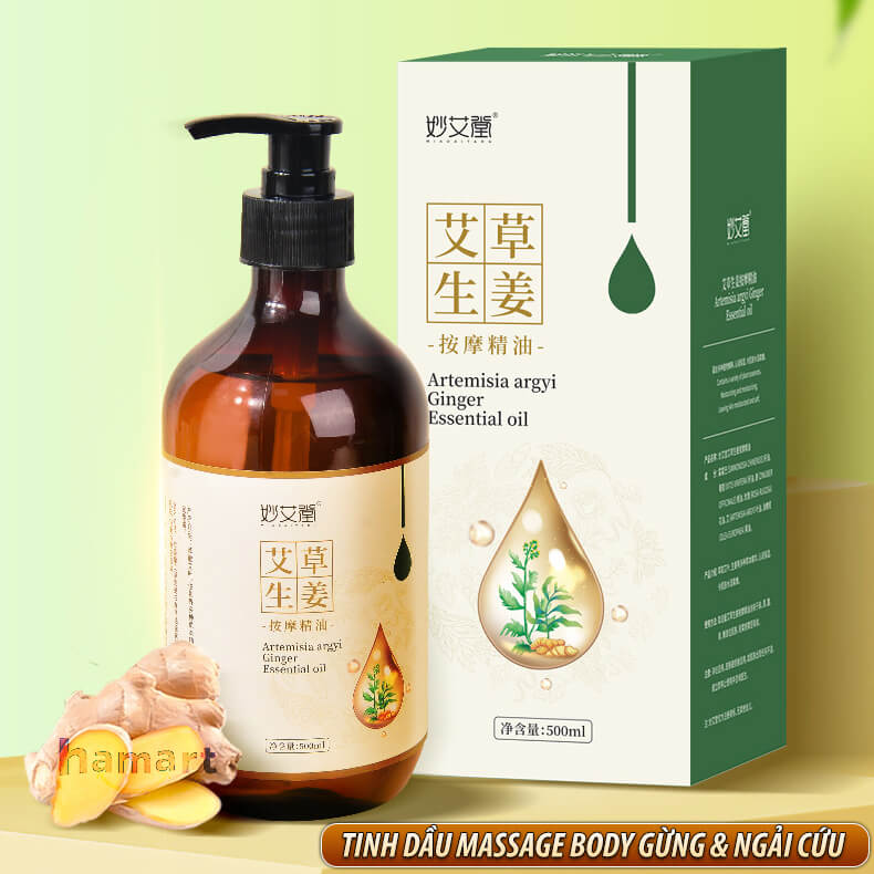 Dầu Massage Body 500ml Tinh Chất Gừng Ngải Cứu Spa Đông Y Cổ Vai Gáy Dưỡng Sinh Giảm Đau Xương Khớp