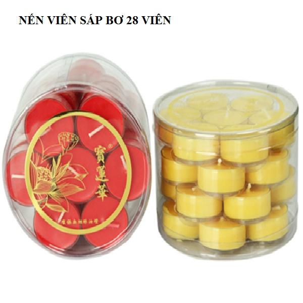 Nến Bơ sáp màu VÀNG,ĐỎ 4h 28 Viên thơm không khói