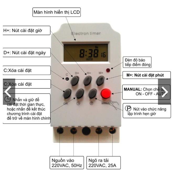 Công tắc hẹn giờ công suất lớn 17 chương trình 220V- 25A