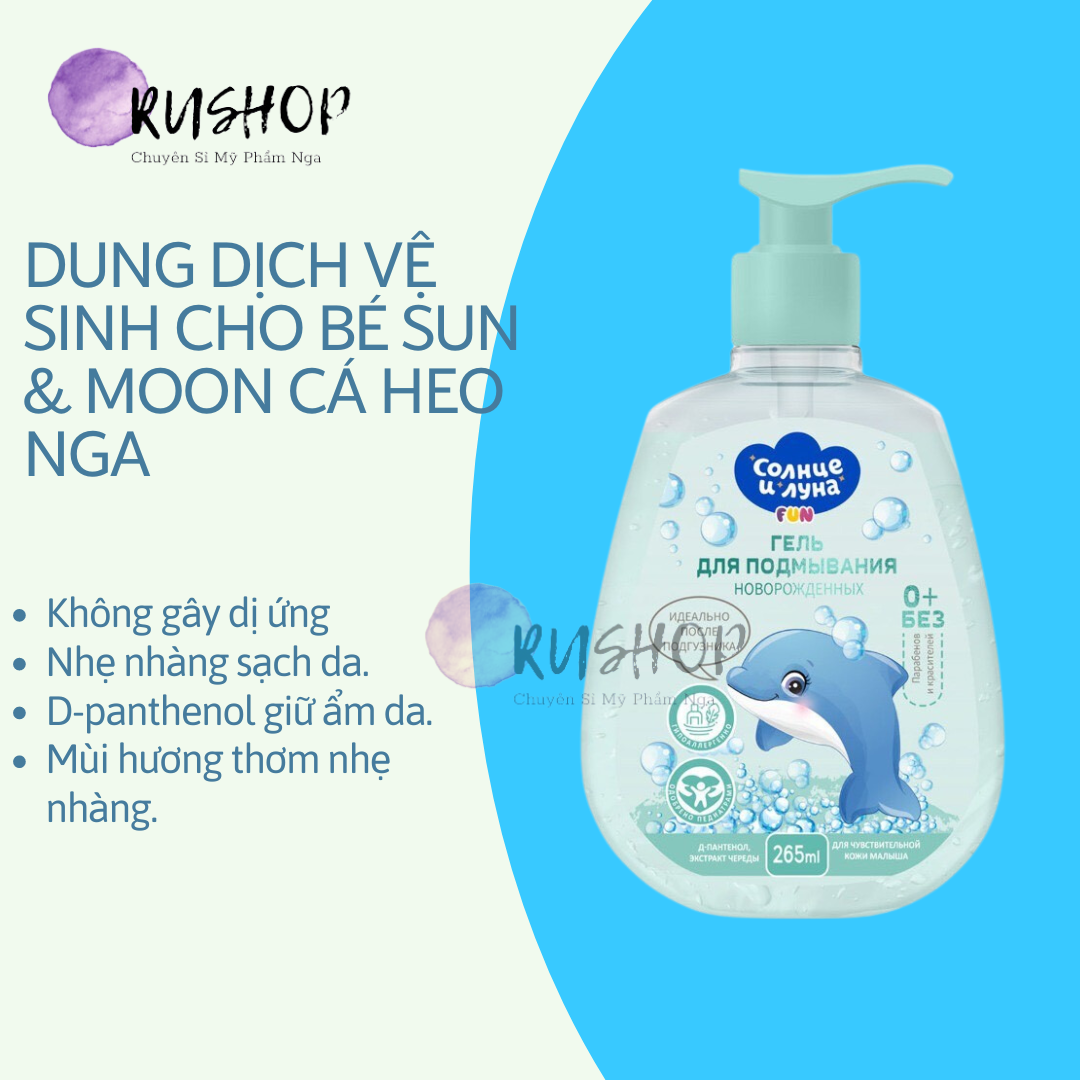 Gel tắm &amp; Dung dịch vệ sinh cho bé Sun &amp; Moon 265ml (chim cánh cụt)