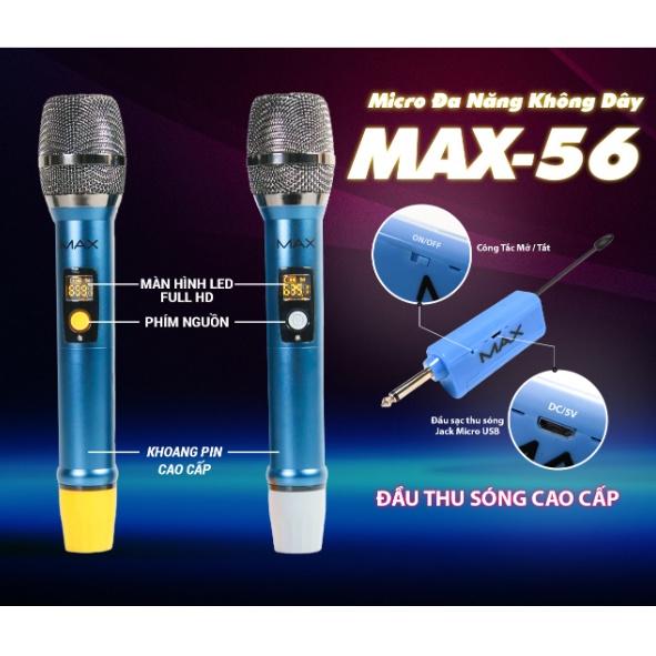 BỘ ĐÔI MIC MAX 56 KHÔNG DÂY ĐA NĂNG CAO CẤP, Bộ Đôi Micro Không Dây Pin Sạc CAO CẤP