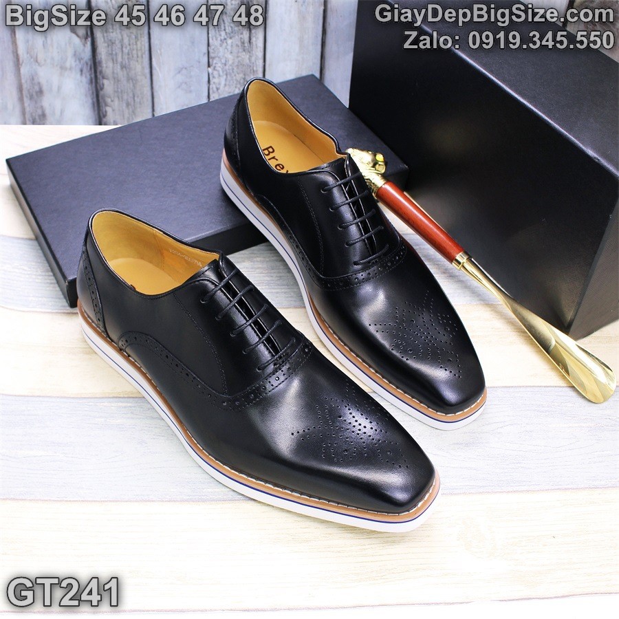 Giày da đóng thủ công, giày tây đế phẳng cỡ lớn 45 46 47 48 cho nam chân to. Big size handmade shoes for wide feet