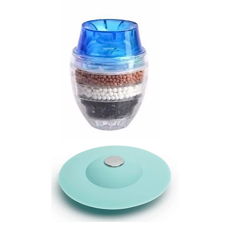 Combo Bộ Dụng Cụ Nhà Bếp : Nắp Đậy Bồn Rửa Bát, Nhà Tắm + Đầu Vòi Lọc Sạch Nước Than Hoạt Tính Nhiều Lớp - Hàng chính hãng