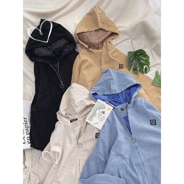 Áo khoác dạ kaki thêu có nón 2 lớp unisex ulzzang nam nữ AK180