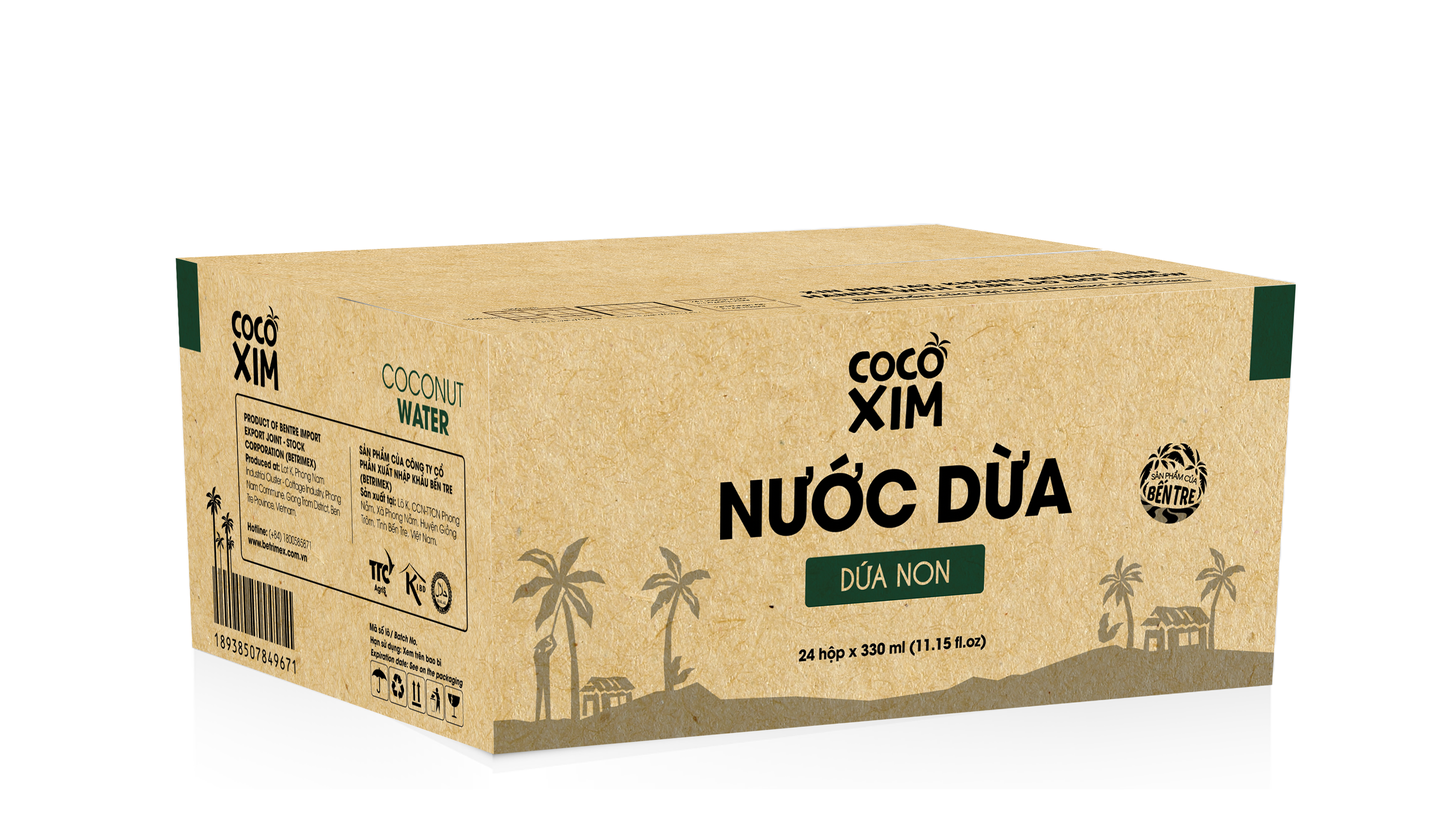 Thùng nước dừa đóng hộp Cocoxim dừa dứa non 330ml (1 thùng 24 hộp)
