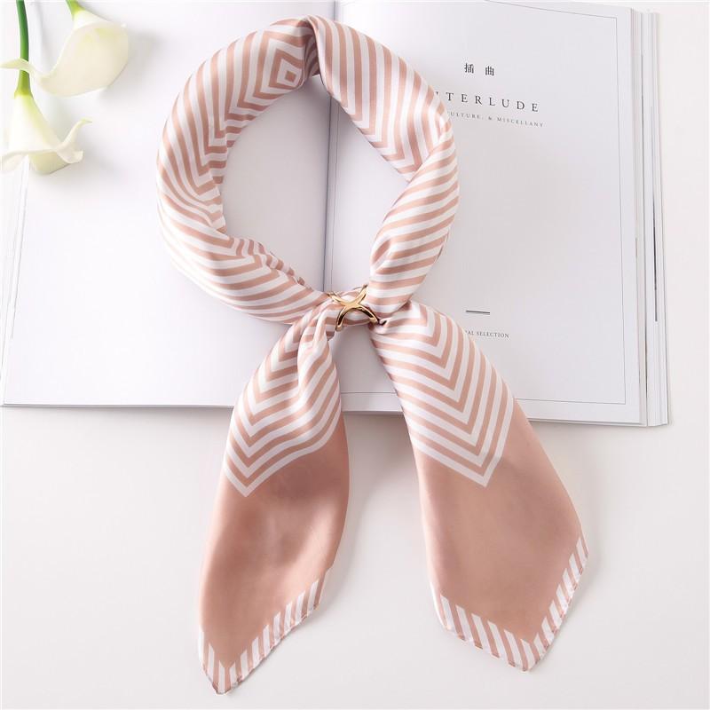 Khăn Lụa Vuông, Khăn Turban Kẻ Sọc Đồng Phục - Chất Liệu Chiffon - 70x70cm - Mã KL009 - Cam Đất