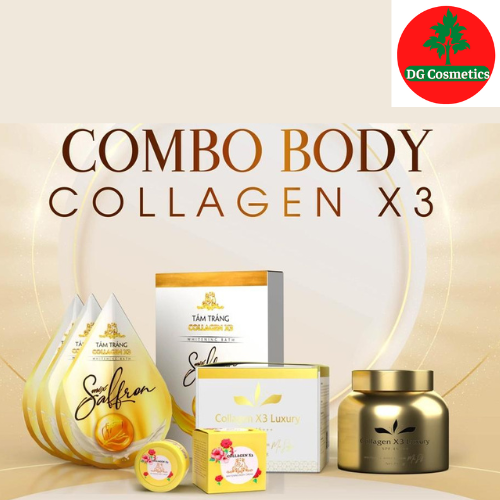 Combo Body Siêu Trắng Da Gồm Kem Body Collagen X3 Luxury + Tắm Trắng Mix Saffron + Kích Trắng Da Toàn Thân X3