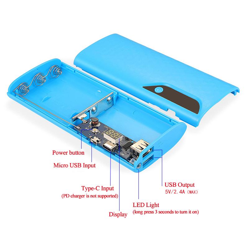 5x18650 Power Bank Box Portable 5V Dual USB Sạc điện thoại di động Hộp đựng pin DIY Shell 18650 Hộp sạc có đèn LED Màu sắc: B- Xanh dương