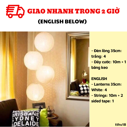 Bộ đèn lồng trang trí tết trung thu màu trắng tthu18