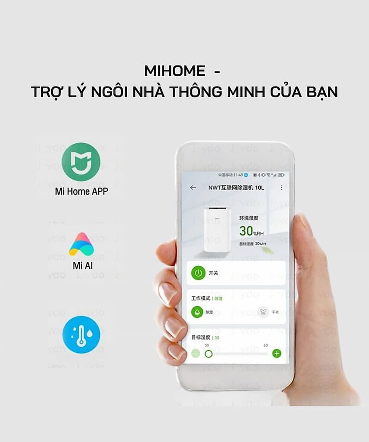 Máy hút ẩm không khí thông minh Xiaomi NEW WIDETECH 12L kiêm sấy quần áo nồm ẩm giảm mùi hôi, điều khiển qua app Mihome - Hàng chính hãng