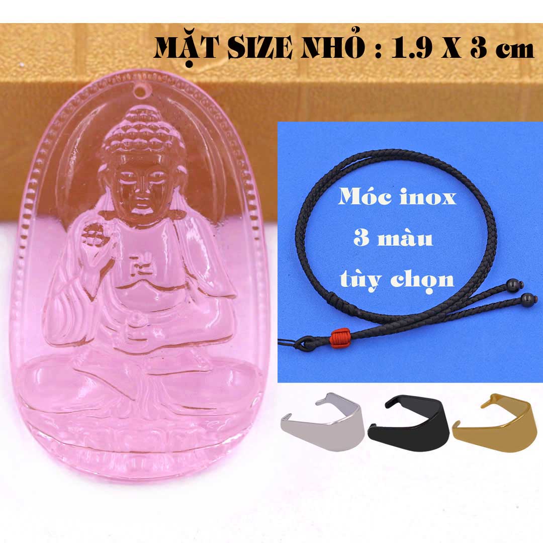 Mặt Phật A di đà pha lê hồng 1.9cm x 3cm  kèm vòng cổ dây dù đen + móc inox vàng, Phật bản mệnh, mặt dây chuyền