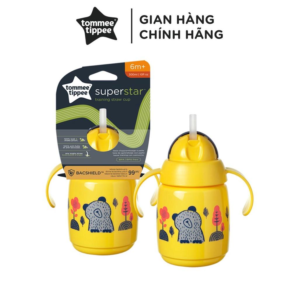 Bình tập uống nước có ống hút đáy nặng kháng khuẩn chống tràn, chống sặc Tommee Tippee SuperStar, 300ml, cho bé từ 6 tháng – Vàng