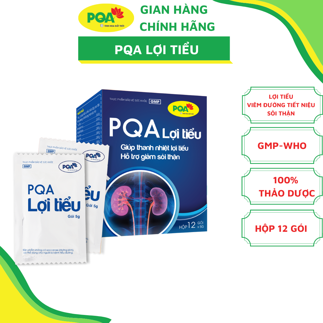 Lợi Tiểu PQA Giúp Thanh Nhiệt Lợi Tiểu, Hỗ Trợ Giảm Sỏi Thận Dùng Cho Người Bí Tiểu, Tiểu Khó Hộp 12 Gói