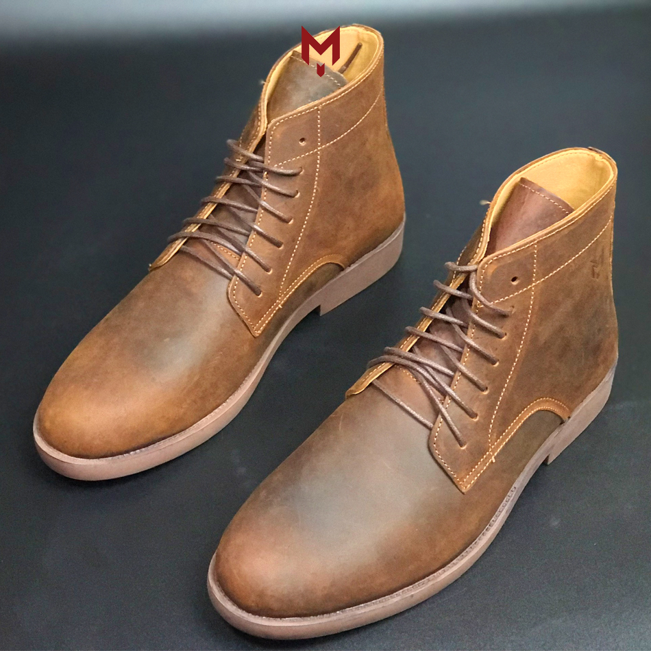 Giày cao cổ nam da bò sáp ngựa điên cao cấp phong cách bụi bặm Desert Plain Boots Mad Brown