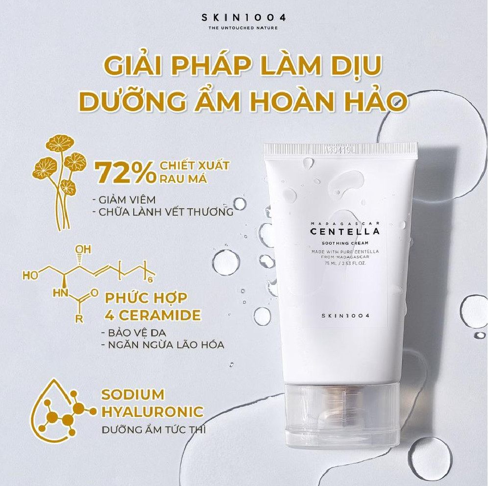 Kem Dưỡng Ẩm, Làm Dịu Da Chiết Xuất Rau Má Skin1004 Madagascar Centella Soothing Cream 75ml + Mặt Nạ Skin1004 Mask 25ml