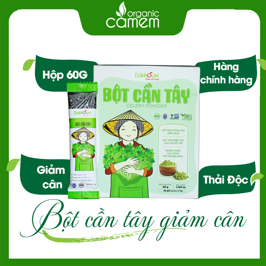 Bột cần tây hữu cơ nguyên chất sấy lạnh Dalahouse - Mẫu mới 2022 Hộp - Hỗ trợ giảm cân, cao huyết áp, ngăn chặn gia tăng mỡ trong máu