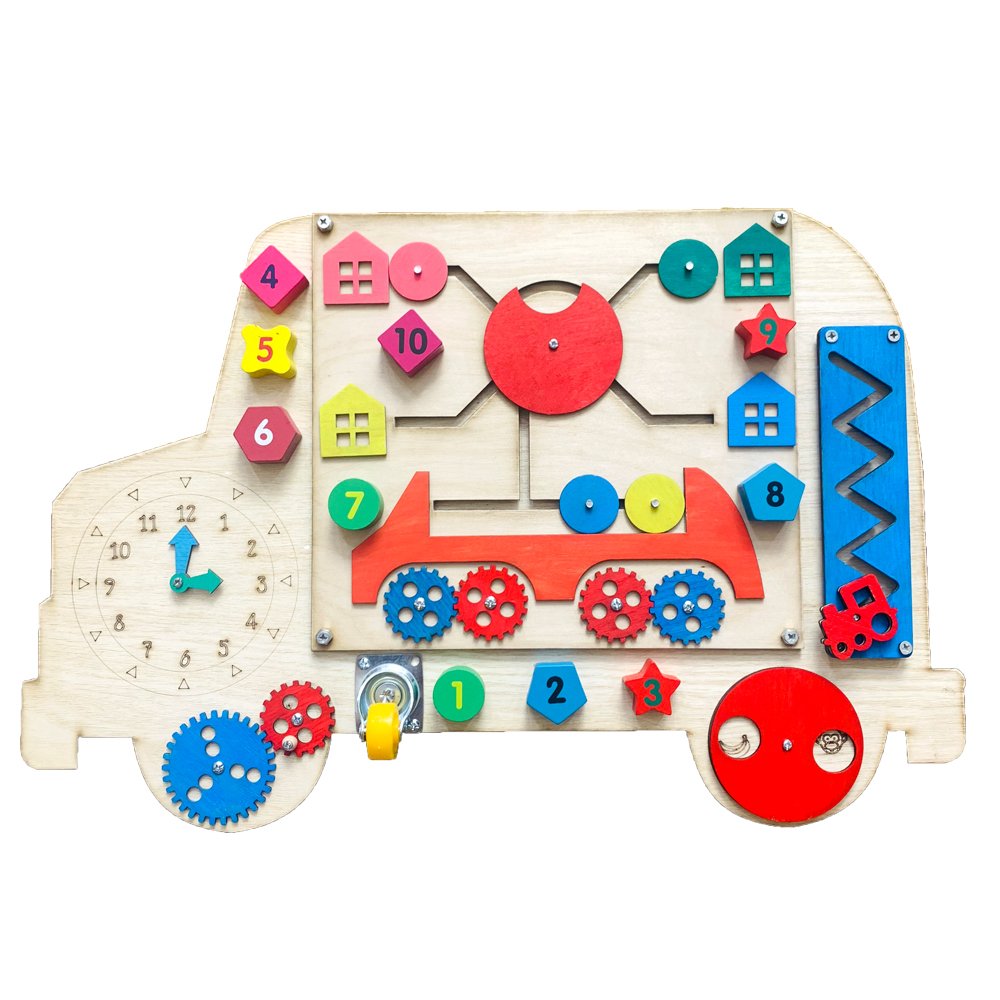 Đồ Chơi Bảng Gỗ Thông Minh Hình Xe Bus Busy Board Giúp Trẻ Rèn Luyện Các Kĩ Năng Cơ Bản Và Kích Thích Trí Não Phát Triển Tư Duy Logic