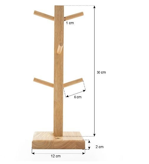 Giá treo ly bằng gỗ đa năng 6 nhánh