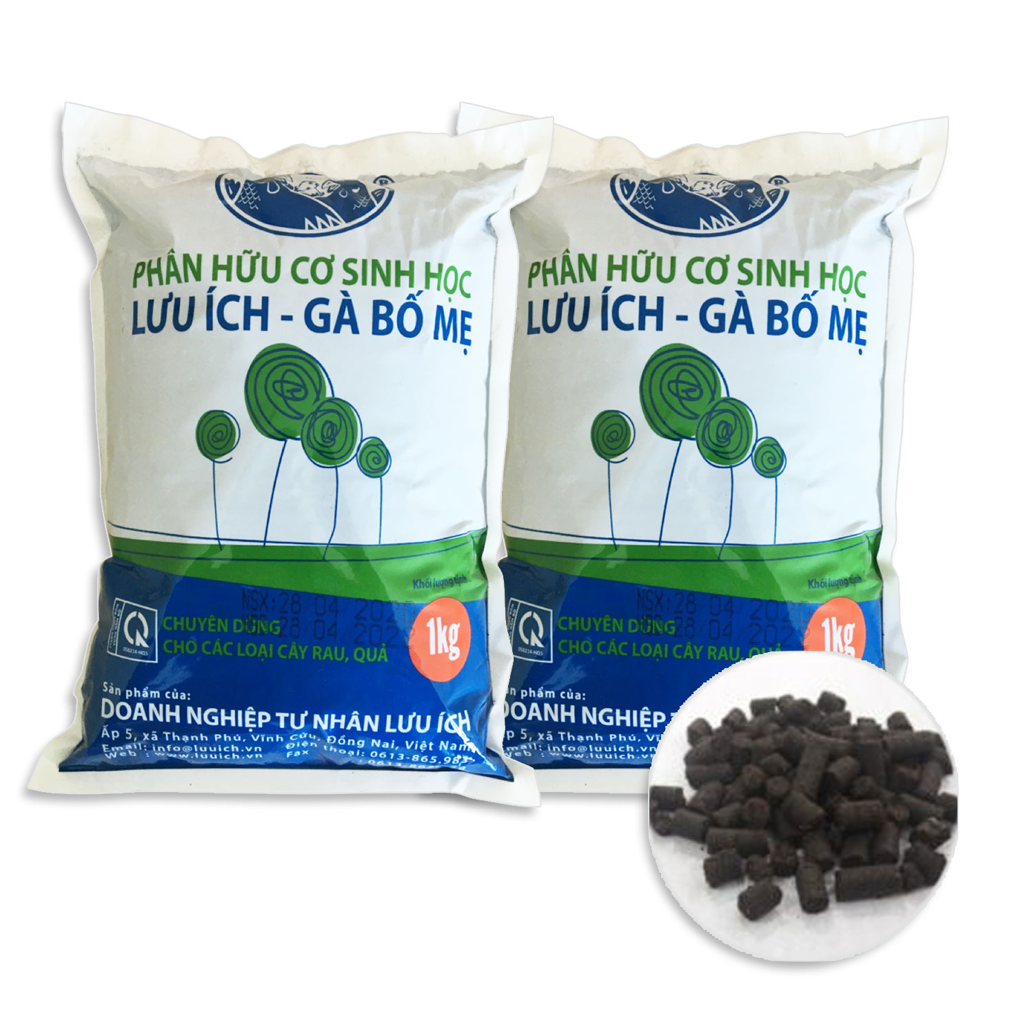 Combo 2 Phân hữu cơ sinh học Lưu Ích - Gà Bố Mẹ (Dạng viên trụ)