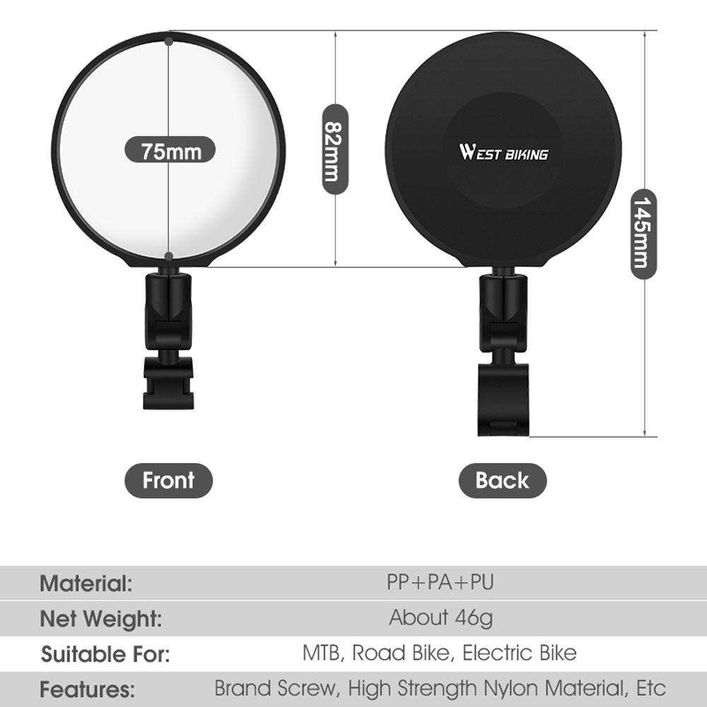 WEST BIKING Bicycle Mirror Wide-angle Convex Rear View Mirror for Road Bicycles Unbreakable Rotatable Rearview Safety Bicycle Handlebar Mirror