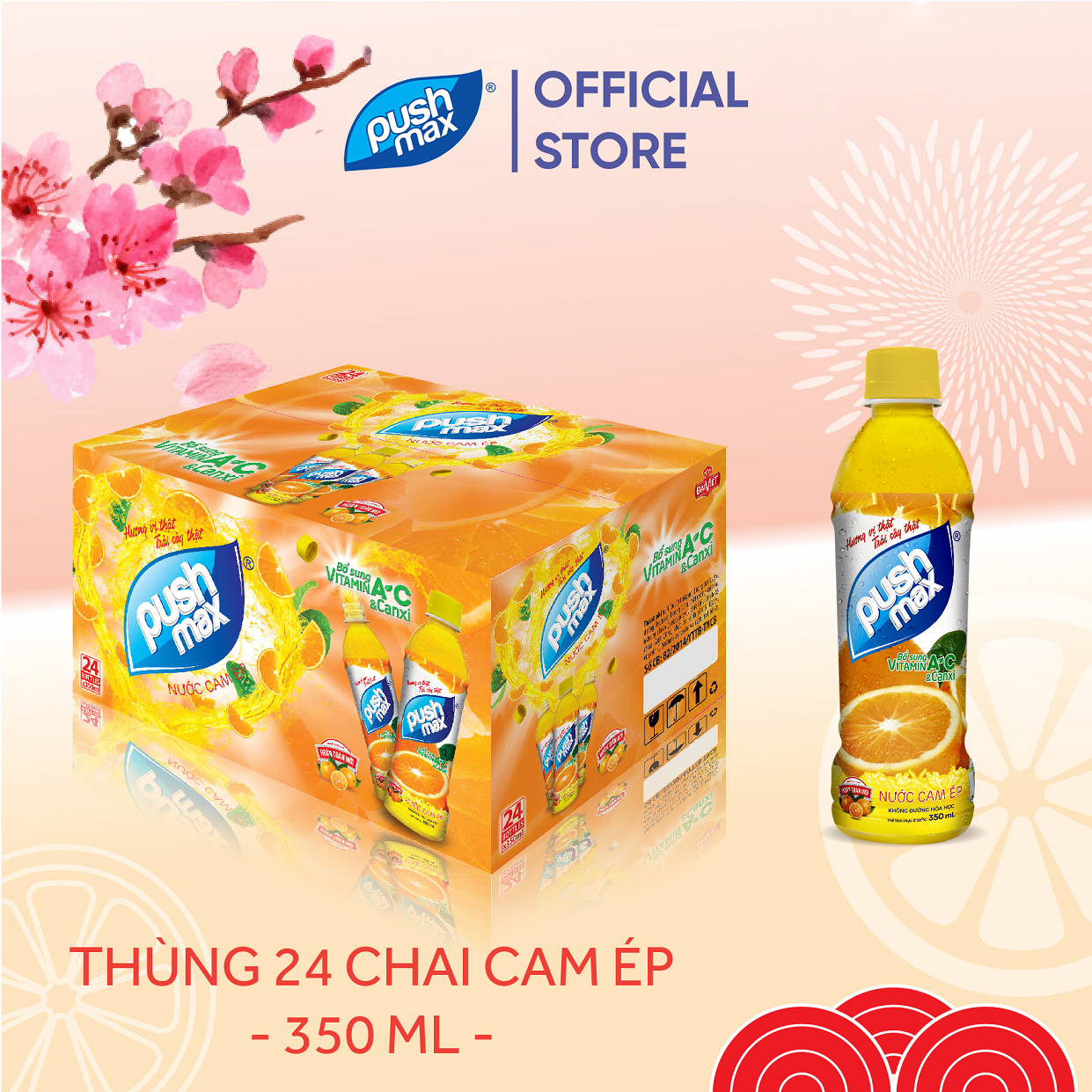 Thùng 24 Chai Nước Cam Ép Pushmax Hương Vị Tự Nhiên