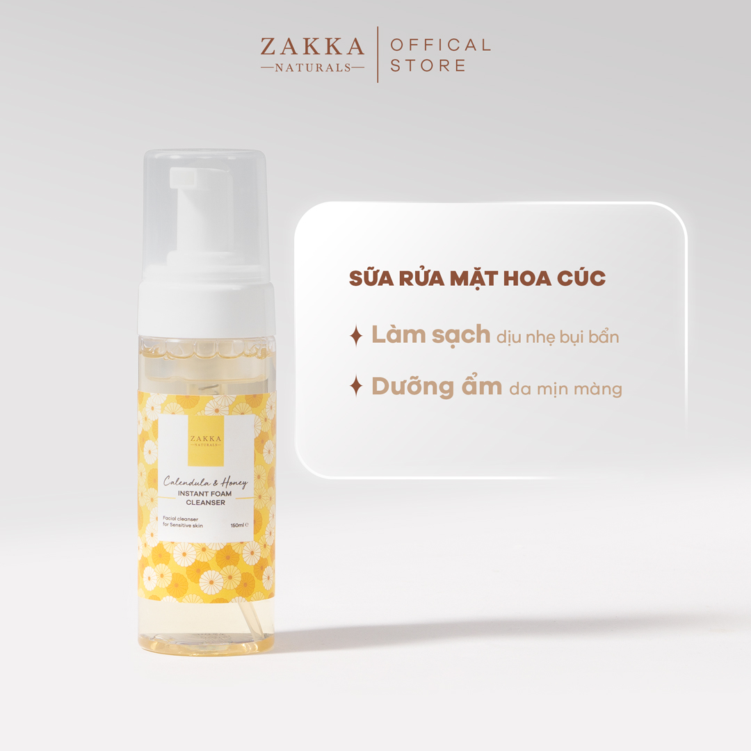 Sữa Rửa Mặt Hoa Cúc Làm Sạch Dịu Nhẹ Giữ Ẩm Calendula & Honey Instant Foam Cleanser Zakka Naturals 150ml