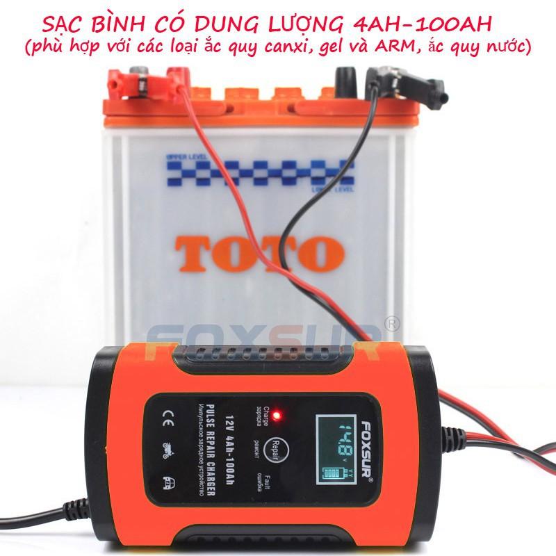 Bộ sạc bình ắc quy 12v 5A FOXSUR kèm phục hồi bình tự ngắt khi sạc đầy