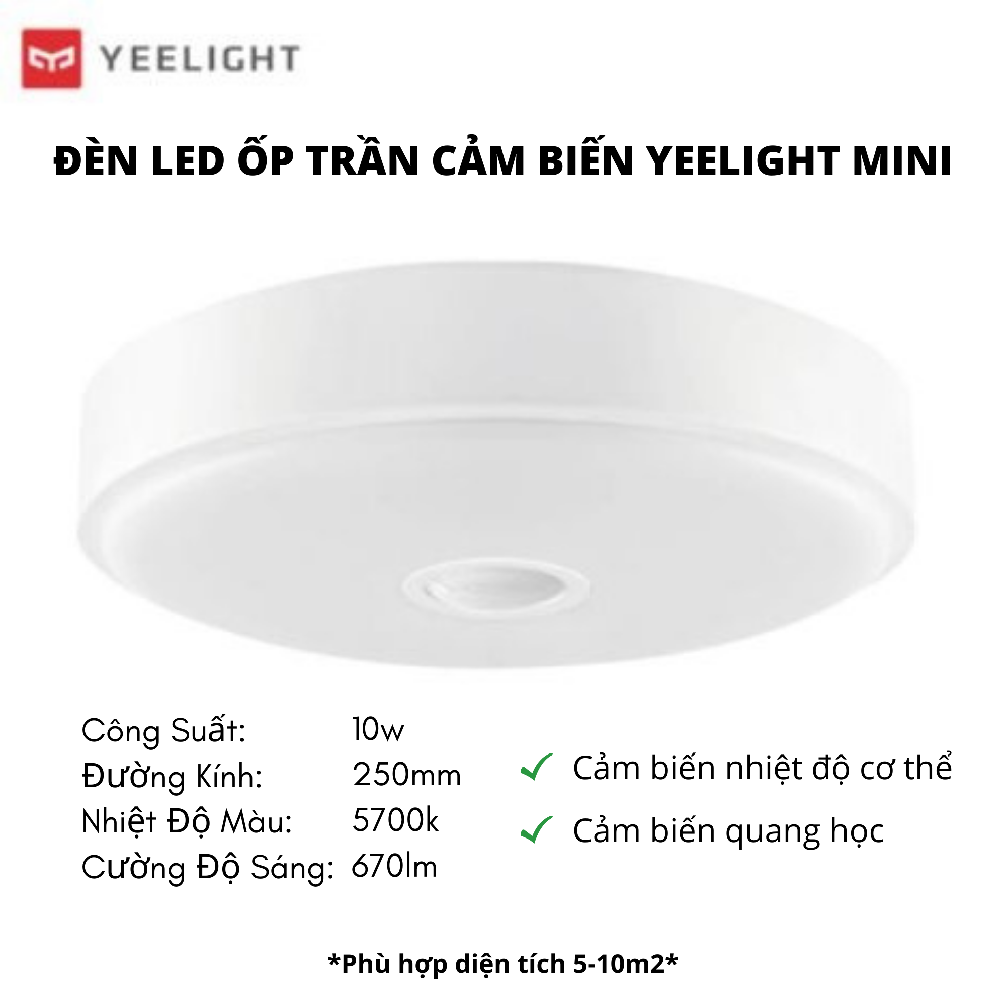 Đèn Led Ốp Trần Cảm Biến Chuyển Động Mini Xiaomi Yeelight 250mm - Bản Quốc Tế Nhập Khẩu 