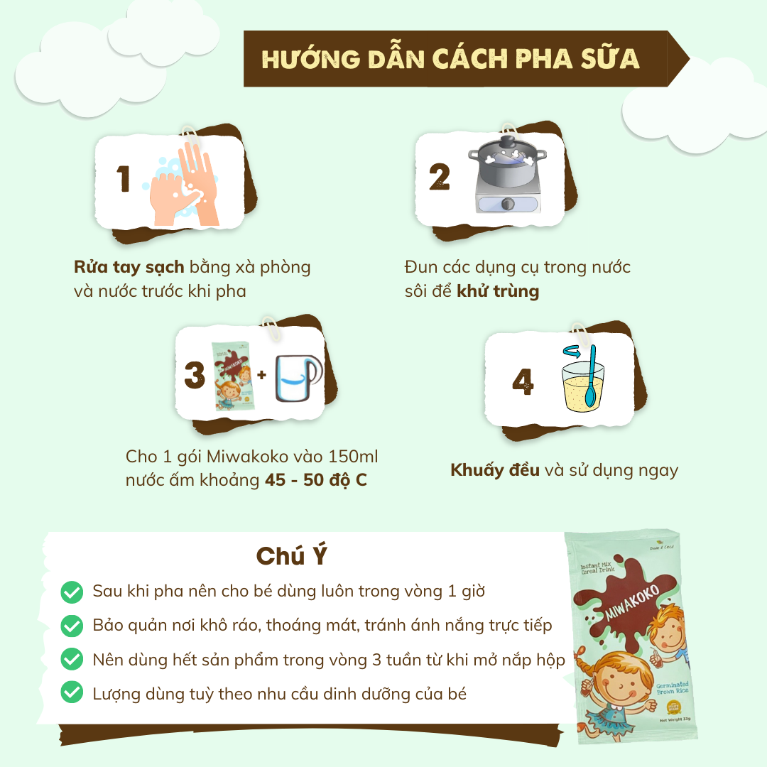 Sữa Hạt Hữu Cơ MIWAKOKO Nhập Khẩu Malaysia, Gói 30g Vị Cacao