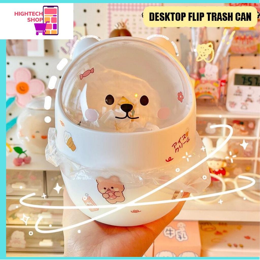 Thùng rác mini để bàn hình gấu dễ thương kèm sticker