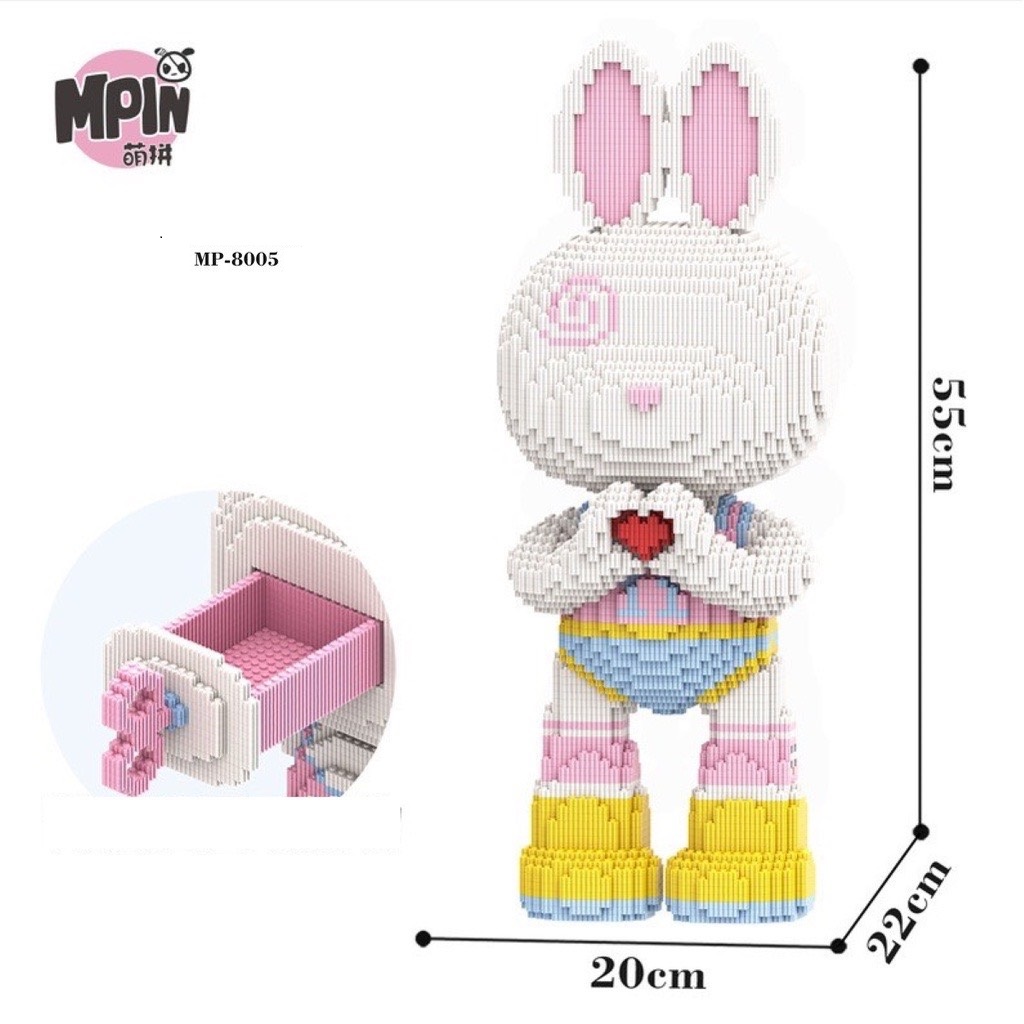 Đồ chơi lắp ghép mô hình thỏ MOMO 55cm Mpin gấu bearbrick