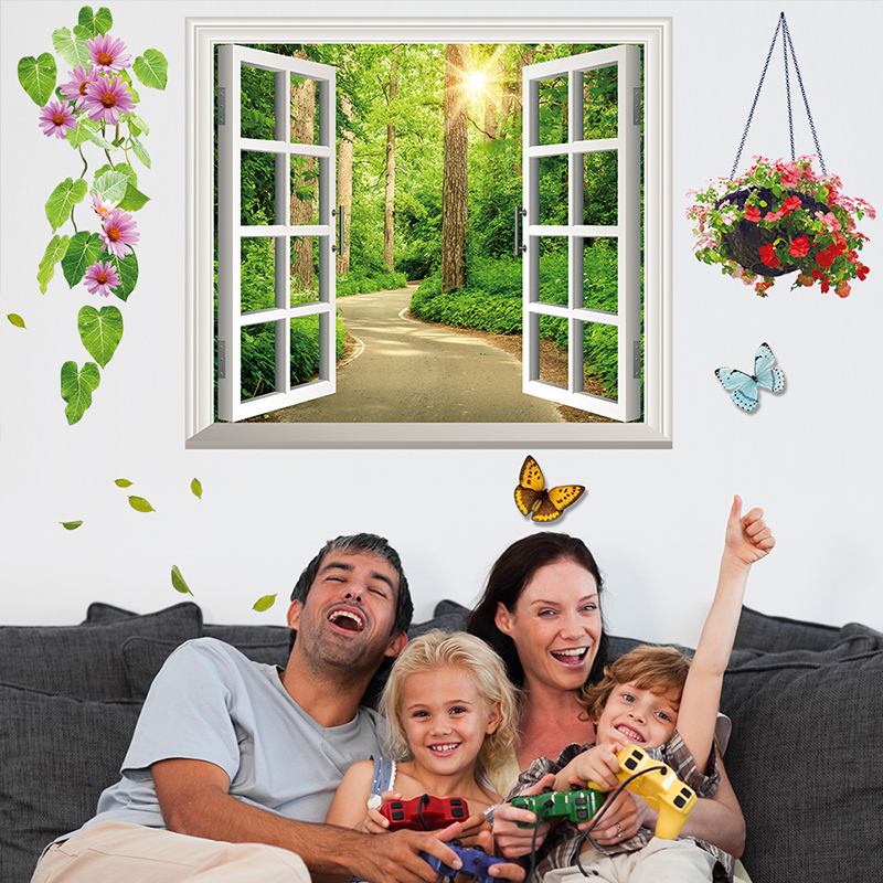 Decal dán tường Cây photo xanh và Cửa sổ xanh - HP372