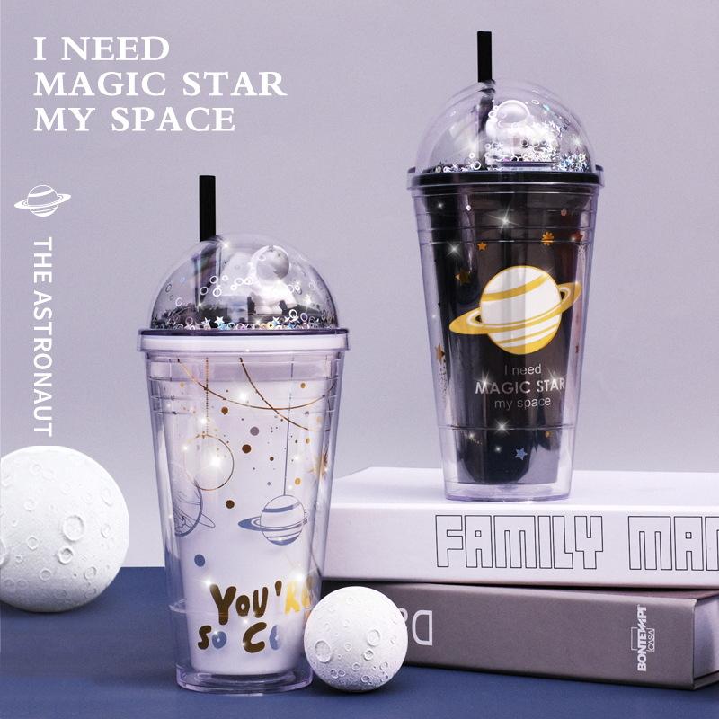 1 Không Gian Straw Cup Kawaii Hình Hoạt Hình Cốc Nhựa Trẻ Em Bé Trai Gái Cốc Nước Đáng Yêu Ly Nhà Bếp Drinkware Chai Nước
