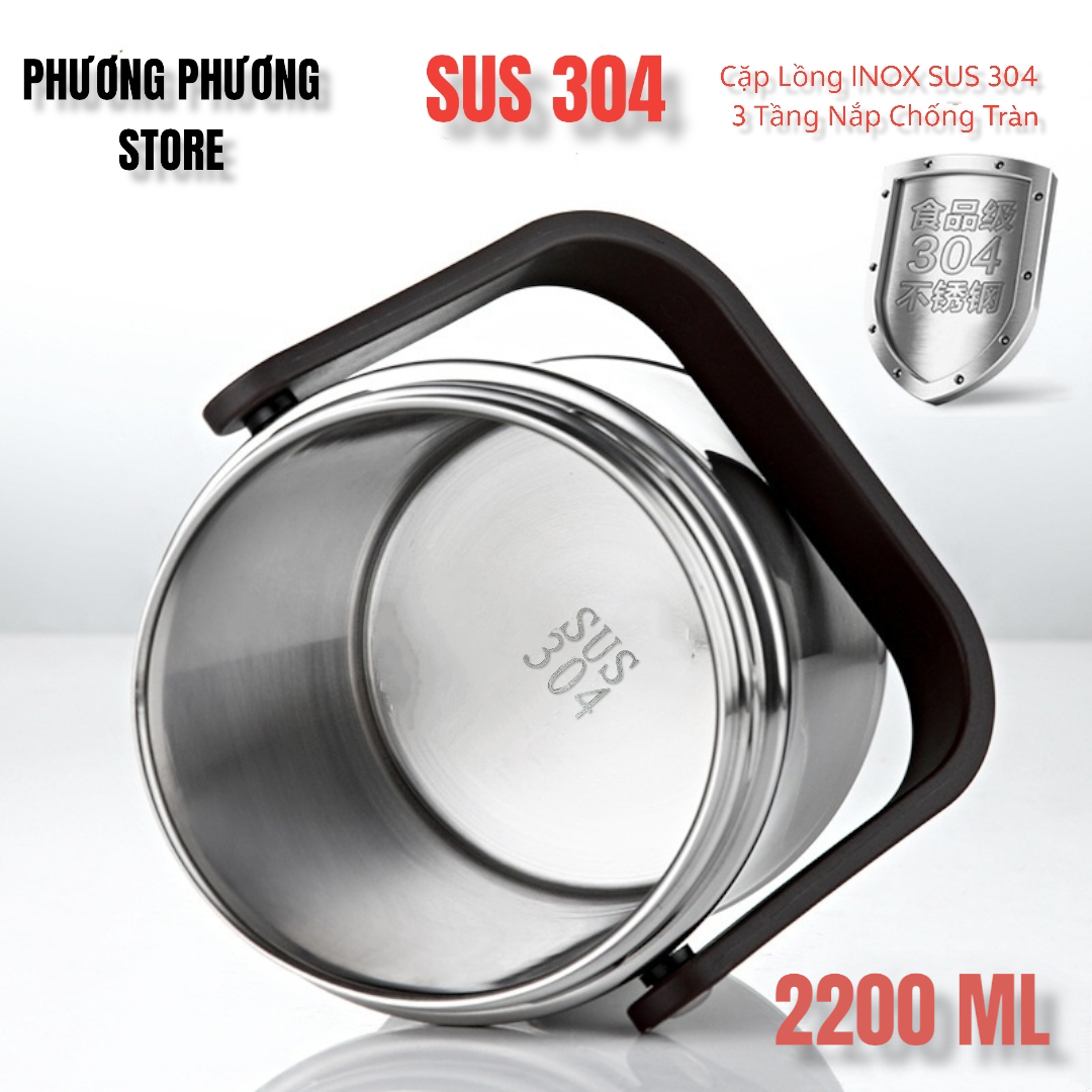 CẶP LỒNG, CAMEN 3 TẦNG NẮP CHỐNG TRÀN GIỮ NHIỆT CAO CẤP INOX 304 DUNG TÍCH 2,2L HÀNG SIÊU ĐẸP