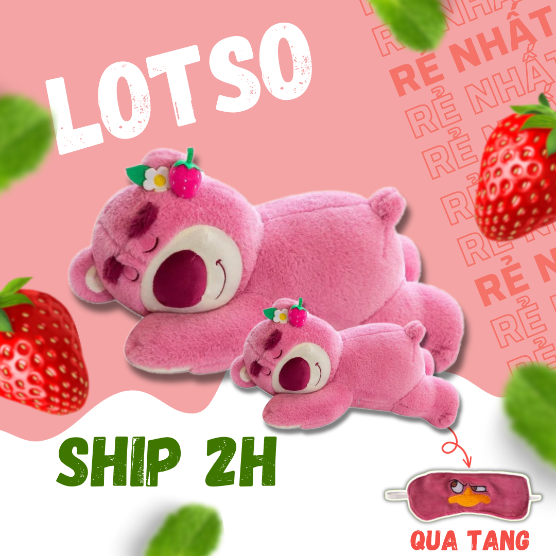 Gấu bông Lotso nằm siêu dễ thương – Size từ 40 đến 90 cm – Quà tặng thú nhồi bông tai dâu nằm – Gối ôm hugging bear cho bé ngủ ngon