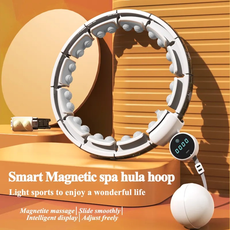 Vòng lắc eo Hula Hoop Q6 plus sử dụng pin sạc 800mA đầu massage từ tính có màn hình led đếm số vòng lượng calo tiêu thụ, có thể điều chỉnh theo kích thước vòng bụng