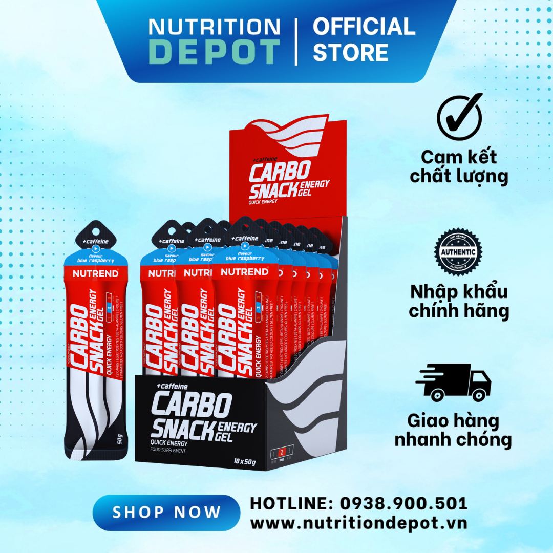 Gel nạp năng lượng tức thì Nutrend Carbosnack chứa Caffein (Hộp 18 gói x 50g) - Nutrition Depot VN