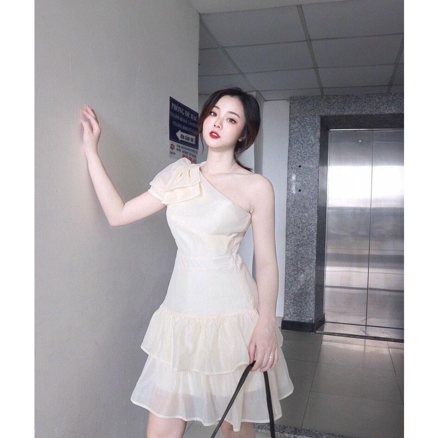 Đầm Lệch Vai Thiết Kế Nơ Vai Xinh Xắn