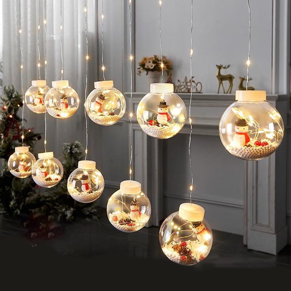 Dây Đèn Mành thả tròn LED Trang Trí Noel Giáng Sinh Ông Già, Cây Thông, Tuần Lộc, Người Tuyết