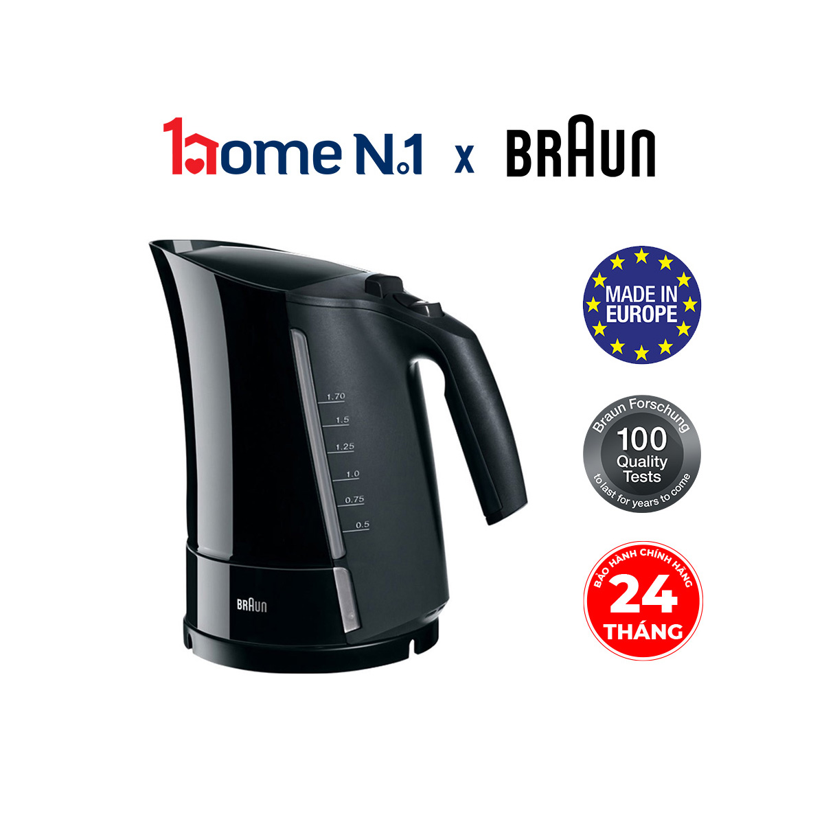 Bình Đun Siêu Tốc Braun WK 300 ONYX - 1.7L (Đen) - Hàng Chính Hãng