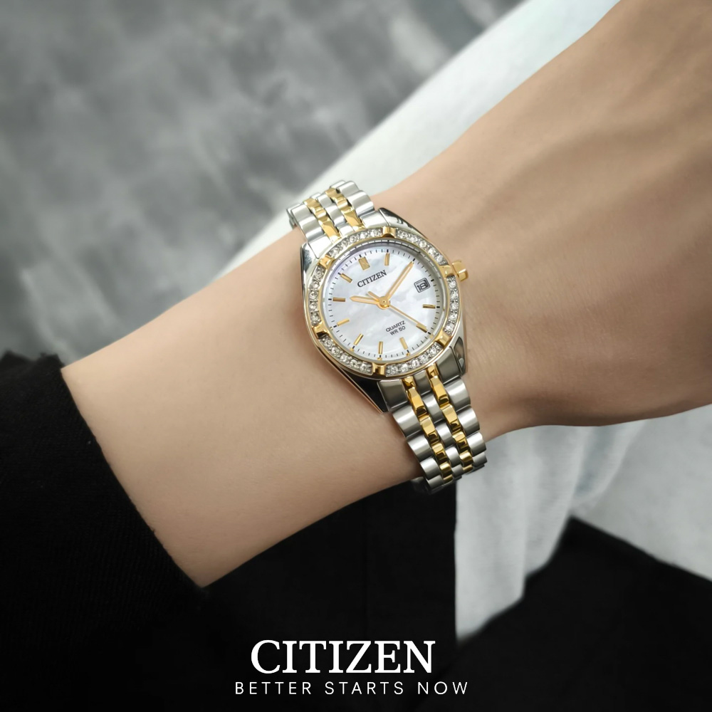 Đồng Hồ Nữ Citizen Đính Đá Swarovski Dây Thép Không Gỉ EU6064-54D - Mặt Xà Cừ